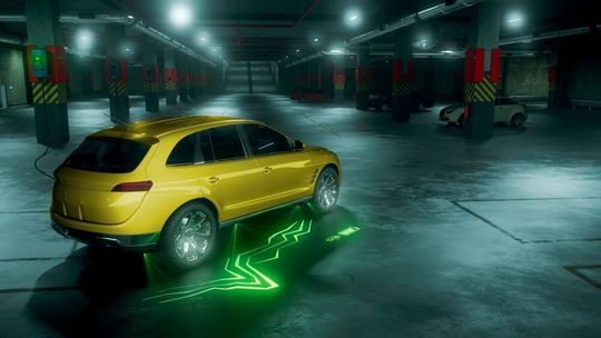 Das 3D-Rendering visualisiert ein mögliches Anwendungsszenario des holografischen Bodenprojektors.(Bild:  Fraunhofer IOF)