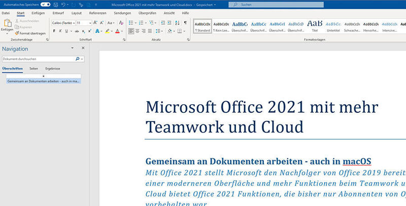 Die Oberfläche von Office 2021 hat Microsoft an Windows 11 angeglichen. (Joos)