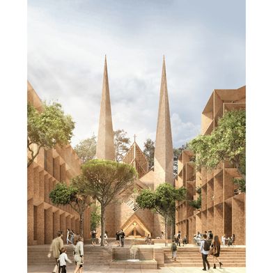 Níall McLaughlin Architects konzipiert das ambitionierte Kathedralen-Arealprojekt der Diözese Broken Bay.   (Visualisierung: Níall McLaughlin Architects )