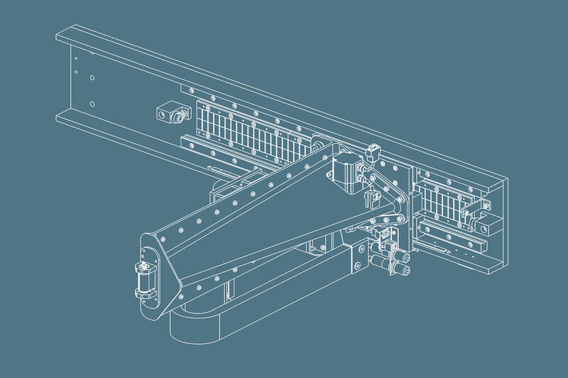 Das Bild zeigt einen CFK-Ausleger in einer 3D-Zeichnung. Aufgrund der T-Konstruktion entfällt die zweite X-Achse, was dem Anwender wirtschaftliche Vorteile bringt. (JAT)