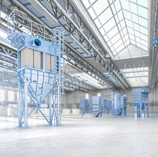 Im Vordergrund Filteranlage mit eingebauten Herding-Beta-Sinterlamellen-Filterelementen(Bild:  Herding GmbH Filtertechnik)