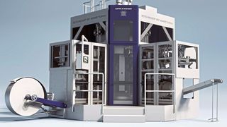 Der neue Roto-Packer RST Adams Edition ist speziell für die Abfüllung pulverförmiger
Baustoffe und Mineralien in dichte und nachhaltige PE-Gebinde geeignet. (Bild: Haver & Boecker)