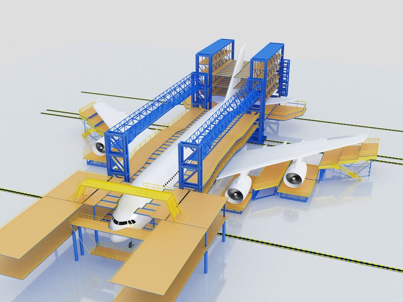 Mit Hilfe dieser Dockanlage kann Emirates in Dubai sowohl Flugzeuge vom Typ Airbus A380-800 als auch Boeing B777 warten. (Bild: Günzburger Steigtechnik/Excel Industries)