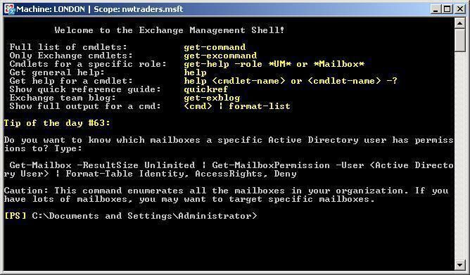 Abb. 1: In der Exchange Management Shell arbeitet der Anwender mit der um ein Exchange-SnapIn erweiterten PowerShell (Archiv: Vogel Business Media)
