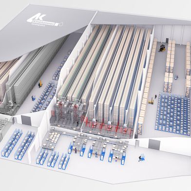 Die Grafik zeigt das von Klinkhammer geplante Tiefkühl-, Frische- und Trockenlager bei Innstolz im niederbayerischen Deggendorf, das der Systemintegrator jetzt dort errichtet. (Bild: Klinkhammer)