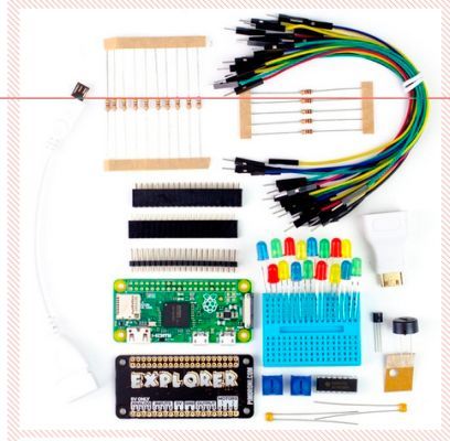 Raspberry Pi Zero mit Kameraport im Angebot von Pimoroni: als „Pi Zero + Project Kit  “ für derzeit ab 18 £ (Bild: Pimoroni)