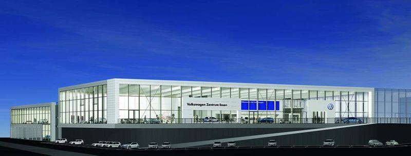 Gottfried Schultz und Kahage errichten in Essen das neue Volkswagen-Zentrum nach den aktuellen Volkswagen-CI-Richtlinien.  (Foto: Schormann Architekten, Düsseldorf)