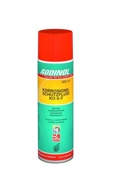 Metallteile können mit einem lösungsmittelhaltigen Korrosionsschutzfluid wie Addinol-KO-6-F-Spray behandelt werden. Es ist wasserverdrängend und zeichnet sich durch ein sehr gutes Kriechvermögen aus.  (Foto: Addinol)