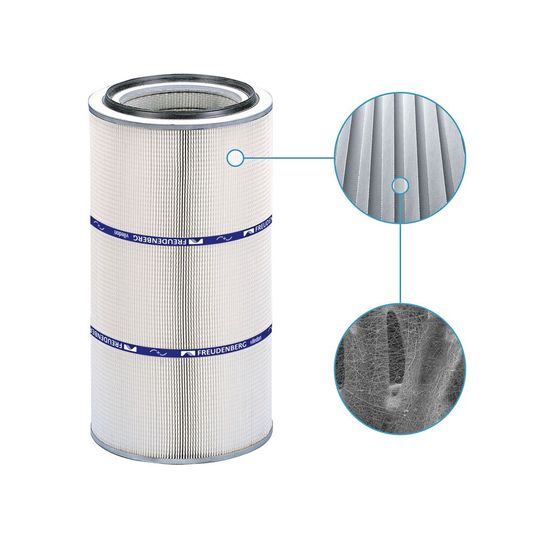Die Filterpatrone besitzt eine spezielle Rillierung und  Nanofaserauflage.(Bild:  Freudenberg Filtration Technologies)