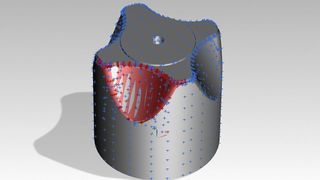 Das 3D-CAD-Modell (grau) wird auf Grundlage von Prozessdaten (blau) an die reale Bauteilgeometrie (rot) angepasst. (Fraunhofer IPT)