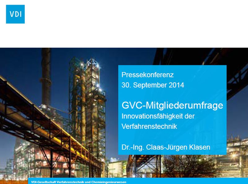 GVC-Mitgliederumfrage 2014: „Innovationsfähigkeit der Verfahrenstechnik“. (Screenshot: VDI-Gesellschaft Verfahrensechnik und Chemieingenieurwesen)