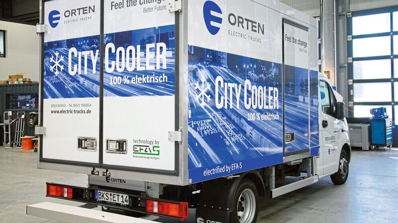 Für den Betrieb von Aufbauaggregaten (hier Kühlung) hat Orten Electric Trucks einen elektrischen Nebenantrieb entwickelt, der über die Fahrzeugbatterie gespeist wird.