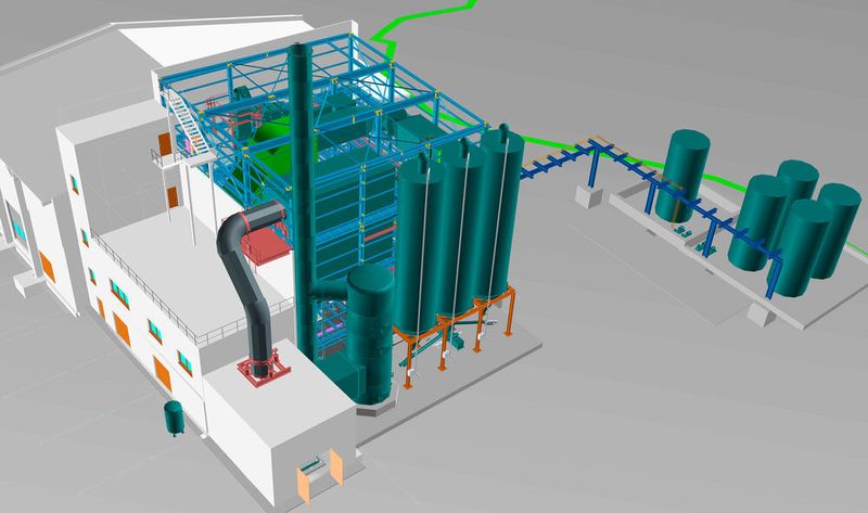 Glatt’s 3D plan of Seraplant’s production plant in Haldensleben, Germany, for the manufacture of phosphate-containing fertilisers from sewage sludge ashes.  (Glatt Ingenieurtechnik)