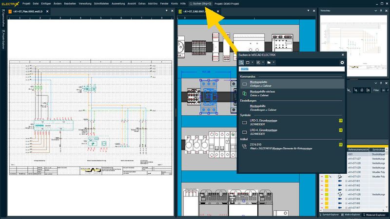 Eine weitere Premiere auf der SPS: Wscad zeigt zum ersten Mal seine Schnellsuche „Search & Click“ für ihre Electrical-Engineering-Lösung Electrix. Anwender müssen sich mit der neuen Funktion keine Gedanken mehr darüber machen, wo sie eine bestimmte Funktion finden. SPS 2021: Halle 6, Stand 328.  (Bild: Wscad)
