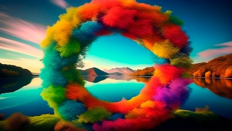 Tongyi Wanxiang zufolge ist dies „ein Ring aus leuchtenden Farben vor einer herrlichen Landschaft“.