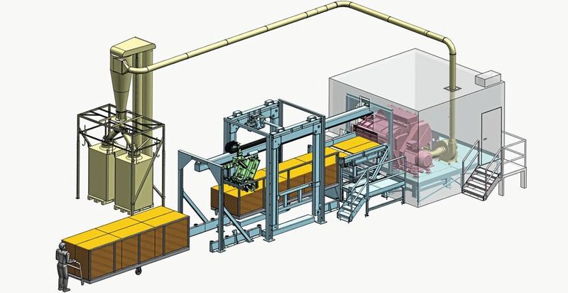 Beispiel für ein System zur Zerkleinerung großer Polypropylenplatten: Vor allem die komplexen Zerkleinerungsanlagen mit integrierten Zuführvorrichtungen, Greifern und Abluftsystemen stattet Getecha mittlerweile mit einer Vielzahl von Industrie-4.0-Funktionen aus. Mehr Infos gibt es zur K 2019 in Halle 9 am Stand A21. (Getecha)
