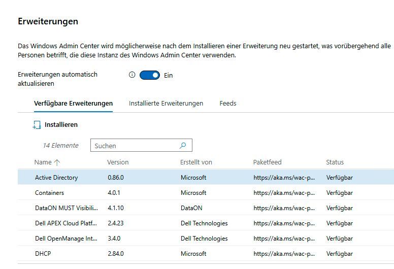 Zur Verwaltung von Active Directory über das Windows Admin Center ist eine Erweiterung notwendig. (Bild: Joos)