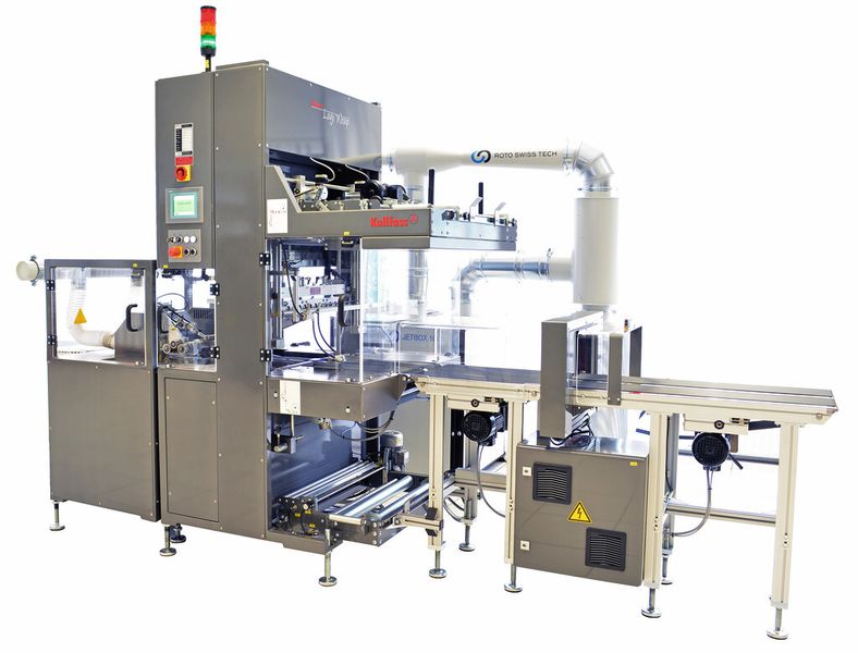 Mit der platzsparenden Folienverpackungsmaschine Logi Wrap 3D von Kallfass reduziert sich die Lagerhaltung von Kartonagen, wodurch teure Lagerflächen entfallen. (Bild: Kallfass)