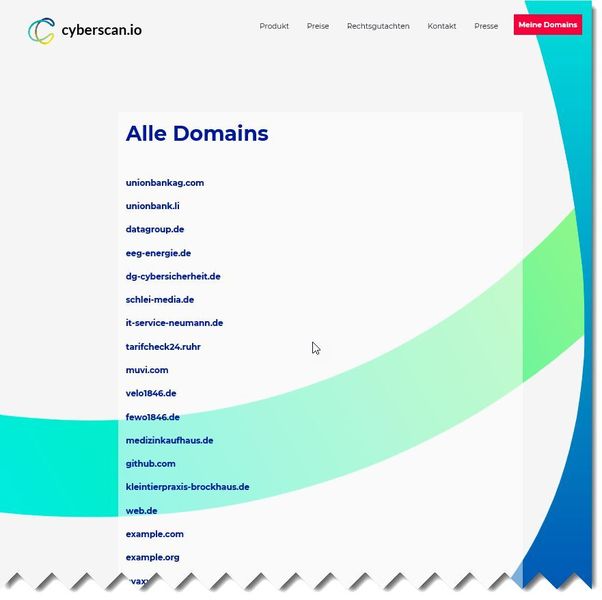 Auszug der überprüften Domains mit Cyberscan.io – durch die Nutzer. (Dombach)