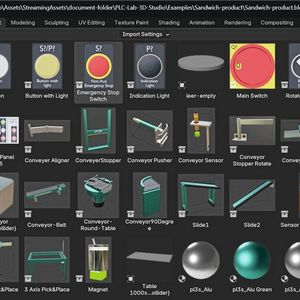 Component catalog in the Blender environment: The component catalog developed by MHJ-Software can be seen embedded in the Blender user interface. It allows the direct placement and configuration of relevant components for the creation of complex 3D systems.(Image: MHJ software)