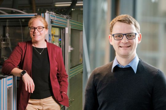 Doris Segets (links) und Ulf-Peter Apfel arbeiten gemeinsam daran, neue Katalysatoren für die Wasserstoffproduktion zu entwickeln. (Bild:  UDE/Katrin Binner, RUB, Marquard)