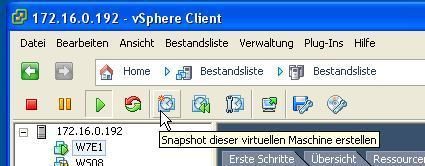 Die Verwaltungsoberfläche des vCenter bietet darüber hinaus auch drei Knöpfe zur direkten Aktivierung der Snapshot-Funktionen. (Archiv: Vogel Business Media)