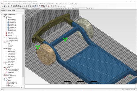 Abbildung 3: Pre-Processing eines Crashtests mit der EV-Plattform und einer Wand in Pre-Po-Max. (Bild: Alsado)