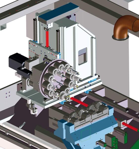 Bild 2: Die Scheibenrevolver mit je 16 Werkzeugen sind auf zwei dreiachsigen CNC-Einheiten montiert. (Archiv: Vogel Business Media)