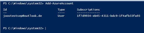 Um die PowerShell mit dem Azure-Abonnement zu verbinden, wird das Cmdlet Add-AzureAccount verwendet. Es öffnet sich ein Anmeldefenster für die Authentifizierung an Windows Azure. Nach der erfolgreichen Anmeldung, erhalten Sie eine Rückmeldung. (Bild: T. Joos)