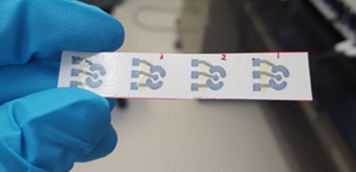 These inkjet-printed biosensors can measure glucose levels from a patient's saliva. (Kaust)