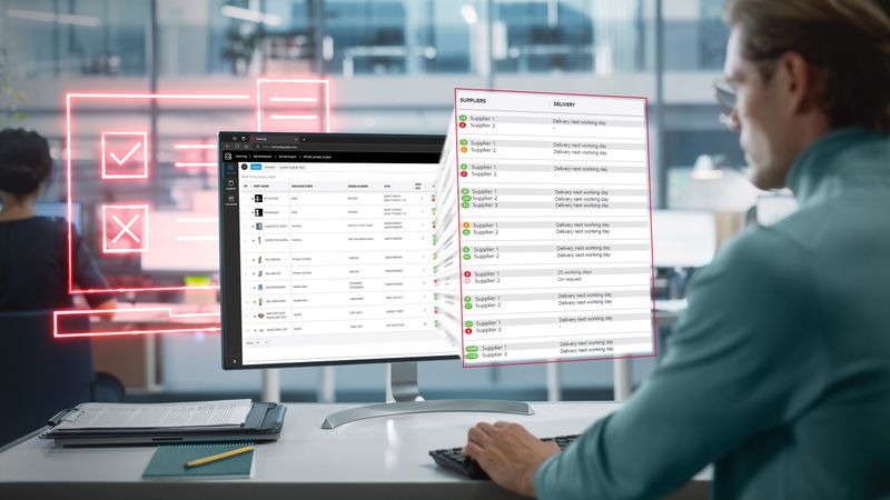 Eplan bietet mit Eplan Smart Sourcing eine Software, die Lieferzeiten und Verfügbarkeiten von Artikeln im frühen Engineering-Prozess bereitstellen soll.(Bild:  Eplan GmbH & Co. KG)