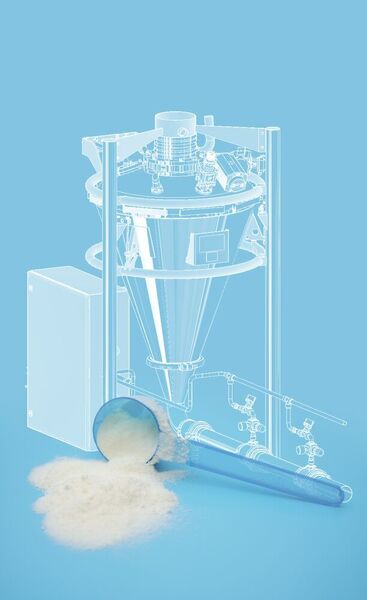 Um Milchpulver mit hohem Fettgehalt lagern und fördern zu können, muss der pneumatische Sender im Hygienic Design GMP- und FDA-Anforderungen erfüllen. (System-Technik; ©Freer - stock.adobe.com; [M]GötzelHorn)