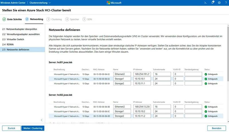 Einrichten der Netzwerkverbindung für die Storage-Replikation in Azure Stack HCI. (Joos/Microsoft (Screenshot))
