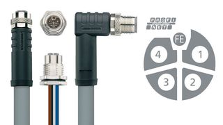 Escha bietet PNO-konforme M12-Power-Steckverbinder mit grauer Leitung und grauem Kontaktträger an. (Escha)