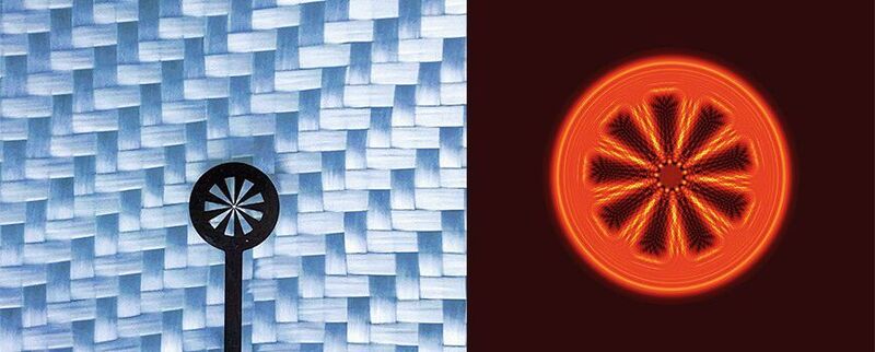 Terahertz-Strahlen erlauben es, ein Objekt (links) durch Textilien hindurch abzubilden, wie die Rekonstruktion (rechts) zeigt. (Empa)