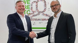 Milan Krumbe, General Manager of Sudarshan Europe (left) and Jose Corral Montilla, Managing Director of BTC Europe. (Source: BASF)