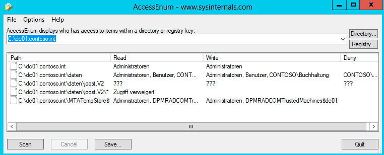 Mit AccessEnum lassen sich Zugriffsrechte auf Verzeichnisse genau überprüfen. (Bild: Microsoft)