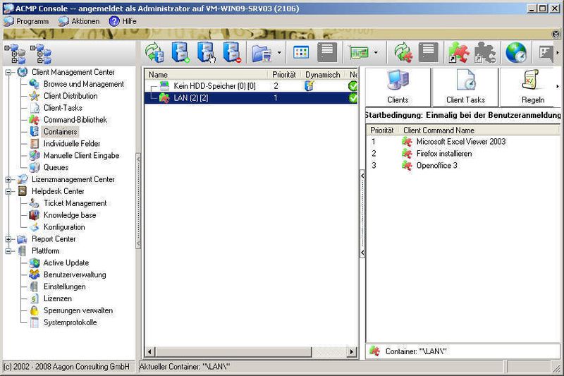 In der ACMP-Konsole lassen sich Client Commands mit bestimmten Containern verknüpfen (Archiv: Vogel Business Media)