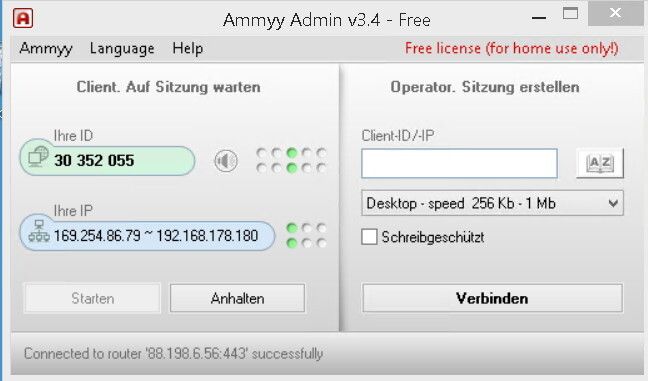 Abbildung 2: Nach dem Start von Ammyy Admin erscheint eine ID. Auf deren Basis kann ein anderer Anwender mit dem Tool eine Verbindung mit dem Rechner aufbauen. (Joos / Ammyy)