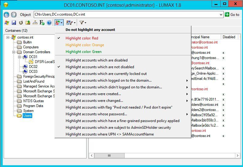 Tools, wie Lumax helfen dabei Informationen zu Benutzern auszulesen, auch die letzte Anmeldezeit. (Joos / LEX - CerroTorre Software)