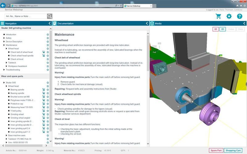 Diese vereinigt in dem gezeigten Beispiel eine mobile, responsive Wartungsanleitung, einen interaktiven Ersatzteilkatalog und die passende WebShop-Verknüpfung. (KGU)