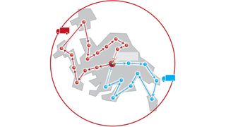 Was beim ersten Anblick wie ein unbekanntes Sternzeichen aussieht, soll bei näherem Hinsehen ein Stück sozialer Gerechtigkeit dank des Tourenausgleichs der Software PTV Intertour visualisieren. Bild: PTV (Archiv: Vogel Business Media)