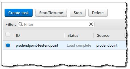 Mit einem Klick auf die Schaltfläche “Start/Resume” wird der Task der Migration angestoßen.  (Bild: AWS)