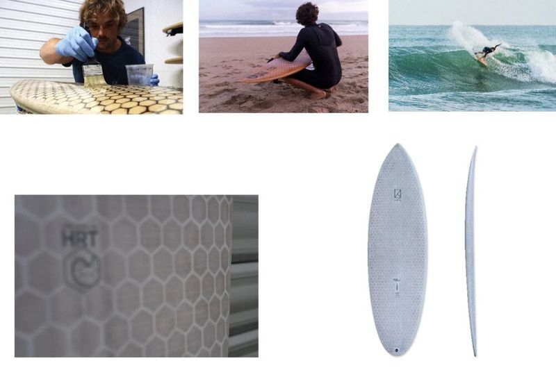 In der Kategorie Freizeit und Sport hat The Gun Sails von Osterhausen GmbH den Award für seine Honey-Roots-Technologie erhalten. Dabei handelt es sich um eine recycelbare, nachhaltige Surfbrettkonstruktion, die durch ein 3D-Laminat realisiert wird, das die Mechanik des fertigen Teils verbessert und den Bedarf an Infusionsverbrauchsmaterialien eliminiert. Die Honey-Roots-Technologie ist eine faserverstärkte 3D-Struktur, die oberflächlich im Kern verankert ist. Das HRT-Laminat weist eine überlegene Mechanik auf und ermöglicht einen Infusionsprozess, der den Ausschuss deutlich reduziert. Mit einem Aufbau aus Lyocell und Zellulose, einem Kern aus Lignin und recyceltem Inhalt stammt der Großteil der Materialzusammensetzung aus Holz. Dank des biobasierten und recycelbaren Harzsystems ist die Platte vollständig recycelbar.  (Bild: The Gun Sails von Osterhausen GmbH)