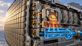 RF output and heat rejection share the same module. Conceptual illustration of a radar array and its thermal path; not a product photograph. (Source: KI-generiert / Imagen)