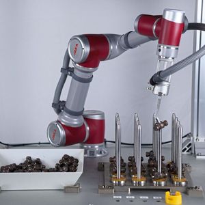 Jaka x Brütsch Elektronik Vertragsunterzeichnung (von links: Martin Kluge, Leiter Produktgeschäft Automation bei Brütsch Elektronik, Carsten Stiller, Head of Sales and Marketing bei JAKA Robotics, Cornelius Niemeyer, Leiter Geschäftsbereich Automation bei Brütsch Elektronik, Wolfgang Lienke, Head of JAKA Europe)(Bild:  Jaka)