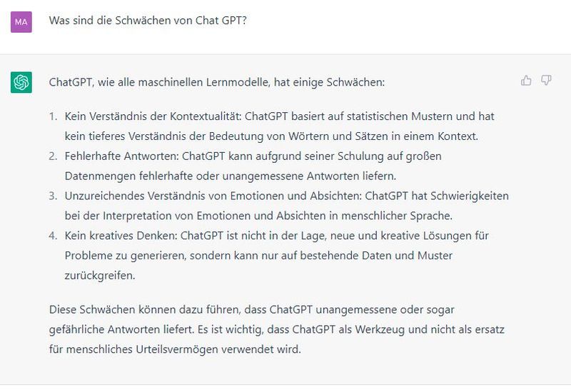 Welche Schwächen hat ChatGPT?