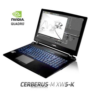 Mifcom stattet die mobilen Workstations der Cerberus-M-Baureihe mit Intel-Xeon- oder Desktop-Core-Prozessoren aus. Auf der Grafikkarte sitzt entweder ein Quadro- oder Geforce-M-Chip von Nvidia. Der Cerberus XW5-K ist mit einem 15,6-Zoll-Full-HD-Display ausgestattet...