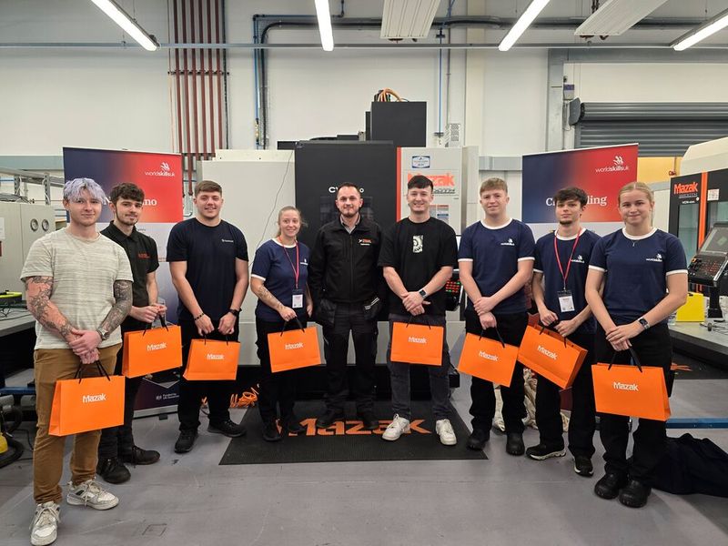 Winner Ben King (centre right) with the other finalists and Mazak Applications Engineer Reiss Stevens.   (Source: Mazak )