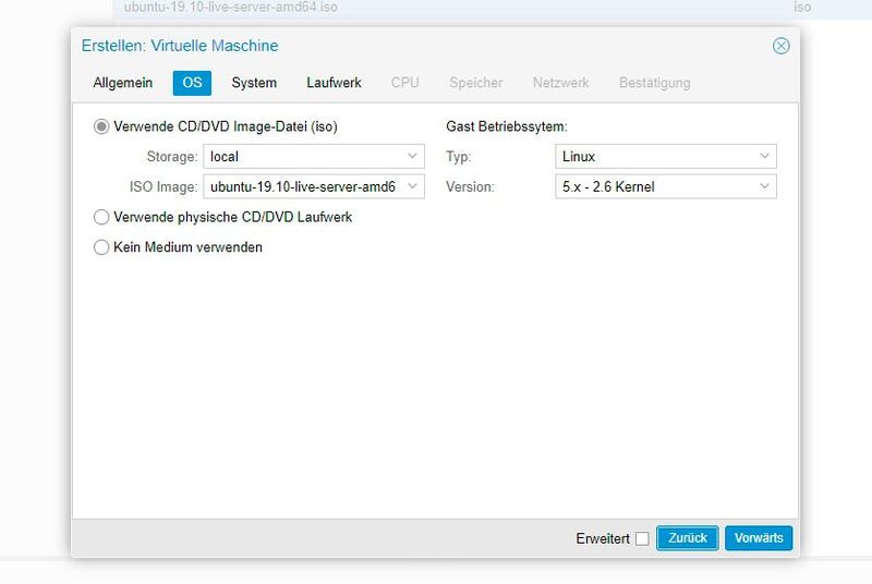 Erstellen von VMs in Proxmox. (Bild: Proxmox Server Solutions / Joos)